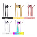 6pcs Titanium-plated Environmentally Friendly Portable Tableware Colorful Stainless Steel flatware Sets